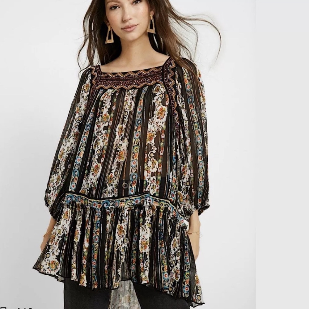 FREE PEOPLE Dance Magic Tunic Top Black Combo (M). Like New; only worn once!
